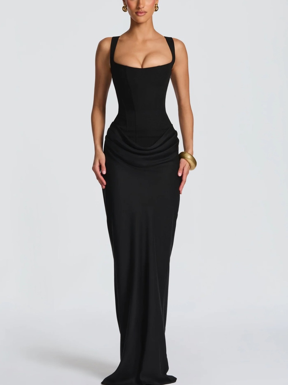 Sleek Black Maxi Corset-Style Evening Dress
